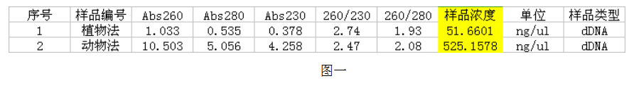 simgen-動物組織DNA試劑盒-植物DNA試劑盒-洗脫下來的DNA測量結果圖