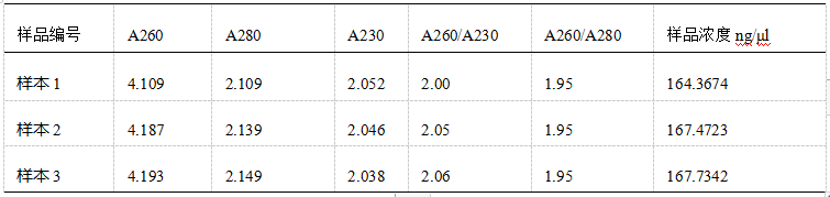 Simgen高多糖多酚植物總RNA試劑盒-DNase Ⅰ柱上消化試劑盒-提取閩楠葉片RNA實(shí)驗(yàn)結(jié)果圖